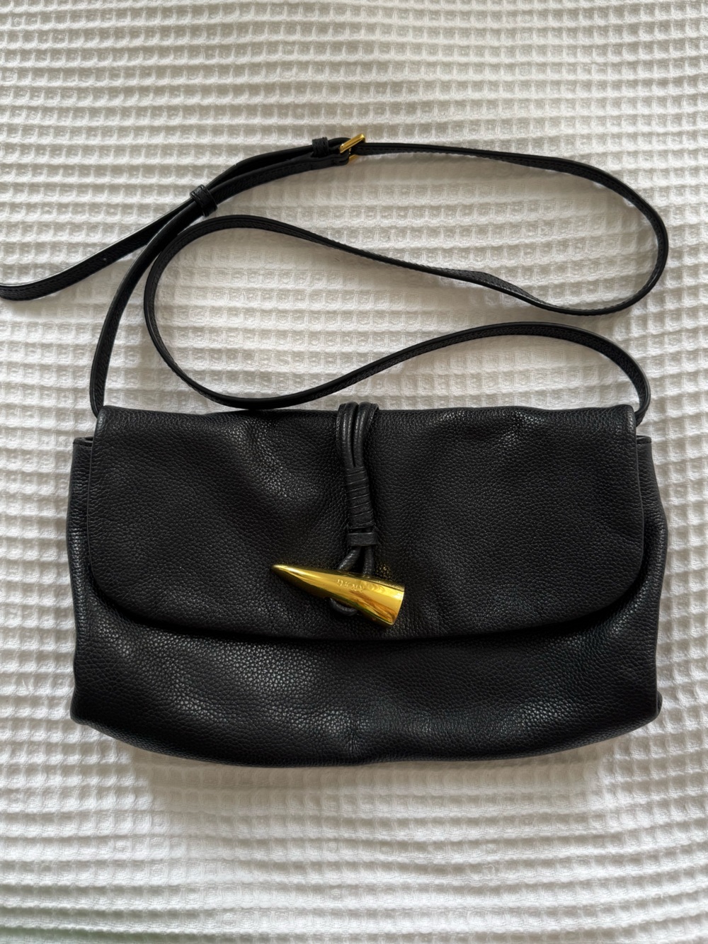 DKNY Black Leather Crossbody with Gold Toggle